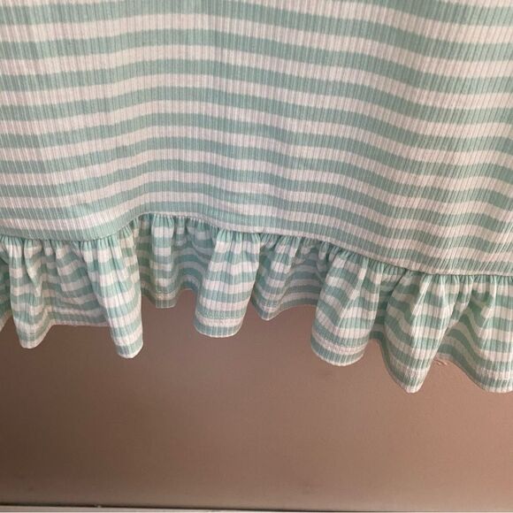Vero Moda Dress Striped Mint Green White Ribbed Puff Sleeves Ruffle Edge Casual - Picture 7 of 10